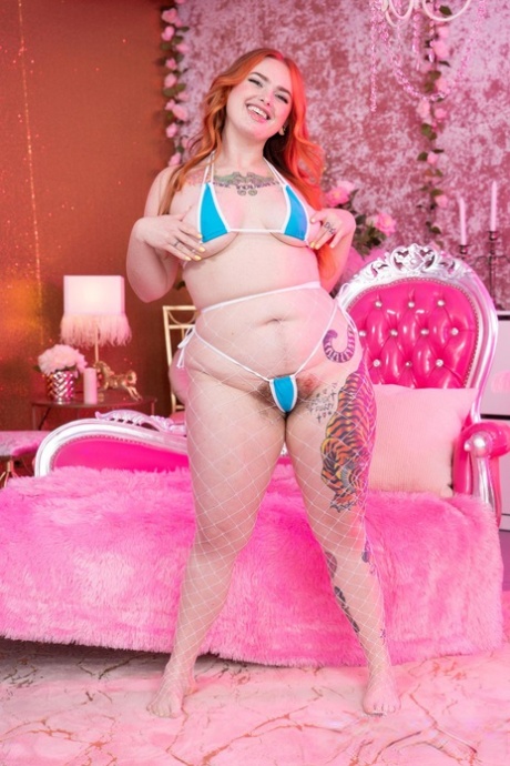 Cute redheaded fatty Adora Bell shows off her body and toys herself