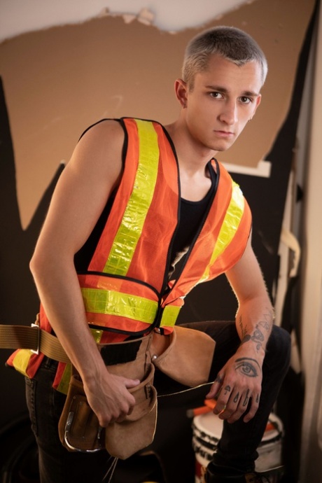 Sexy gay handymans Theo Brady and Chris Cool fuck hard at their workplace