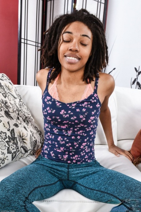 Ebony with dreadlocks Olivia Green exposes her love hole and stretches it wide