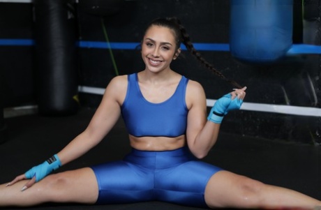 Cute teen Lilly Hall unveils her hot booty and gets rammed in a boxing ring