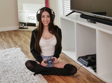 Teenage gamer Harlowe Blue gets punished and fucked by her horny stepdad