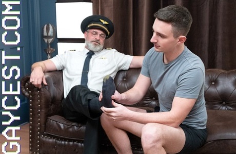 Muscular old pilot Mr Weston enjoys wild anal sex with a young gay cutie