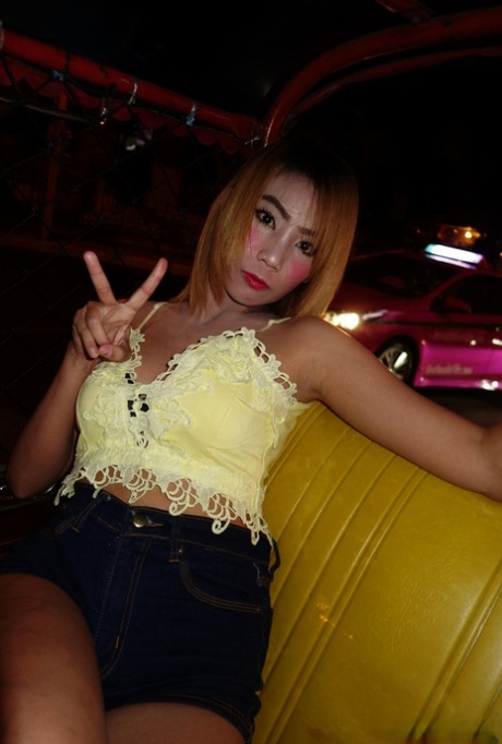 Tätowierte thailändische Schönheit Jang J zieht sich aus, posiert und wird doggystyle gefickt