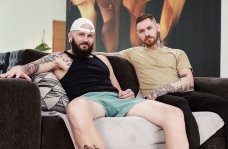 Inked hottie Johnny Hill gets rimmed and fucked by gay bear Zak Bishop