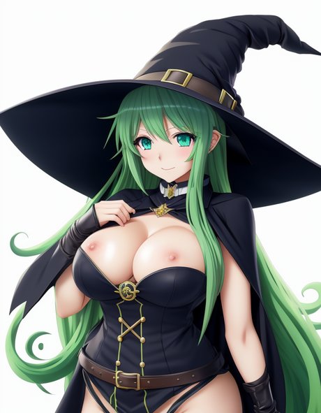 La sexy strega hentai Arazaka si spoglia ed espone le sue grandi tette e il suo castoro