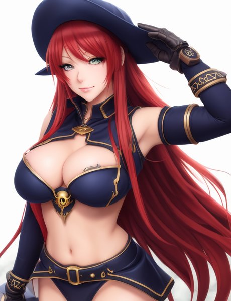 Redheaded Hentai beauty Tanine poses in her hot costume & shows her big boobs