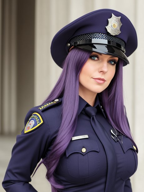 Den smukke AI-genererede politikvinde Melanie Police viser sine flotte bryster frem