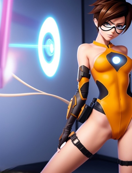 AI-genererte Hentai Tracer fra Overwatch erter med de enorme falske puppene sine.