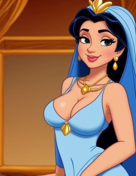 华丽的 Hentai 宝贝 Princess Jasmine 展示迷人的裸体曲线