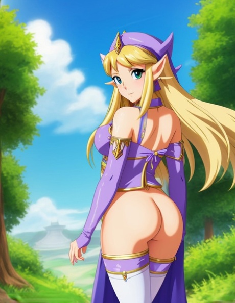 Krásná hentai kočka Princess Zelda předvádí svá dokonalá prsa