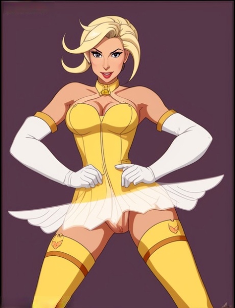 Sexy cartoon hero Mercy showing off her incredibly curves in a solo