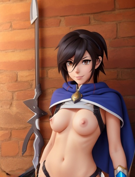 Lucina, una chica anime generada por IA, mostrando sus tetas y su coño afeitado.