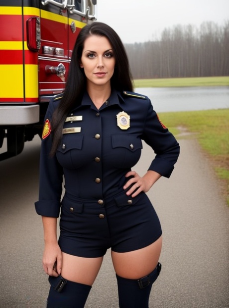 Wunderschöne AI-generierte Feuerwehrfrau Anna Zold zeigt ihren atemberaubenden nackten Körper
