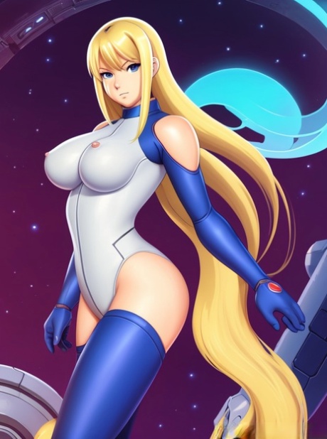 Golden-haired anime girl Zero Suit Samus displays her killer curves