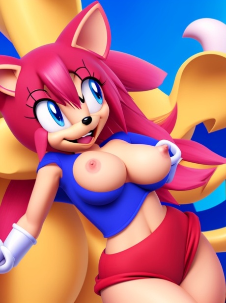 AI generated Hentai babe Sonic shows off her big tits & her bald pussy