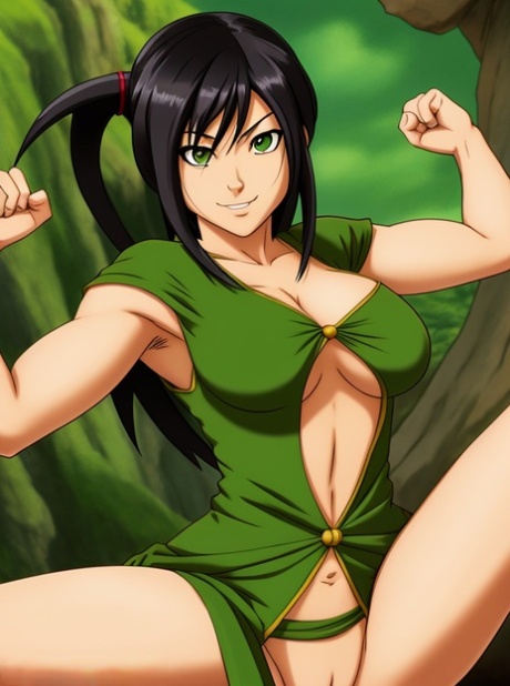 A beleza morena do anime Toph Bei Fong despe-se e mostra as suas grandes mamas