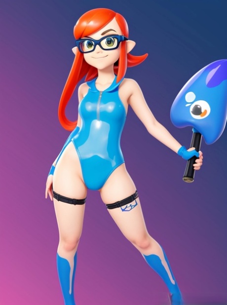 Petite Hentai babe Inkling mostra seus doces Seios pequenos e sua buceta careca