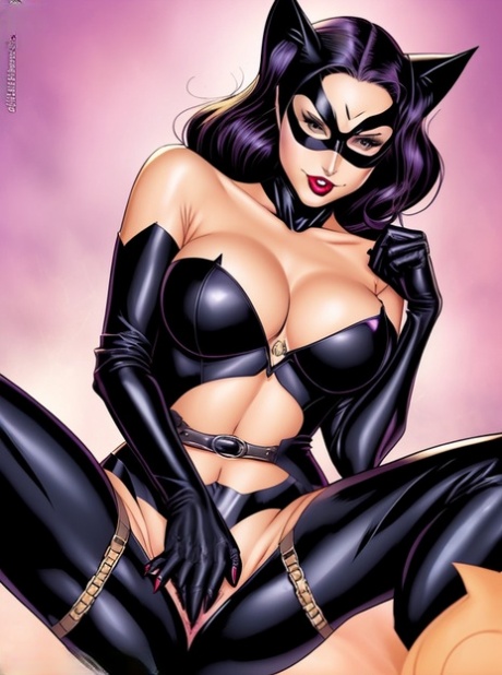 AI-genereret anime Catwoman viser sine fantastiske bryster og sin skaldede fisse