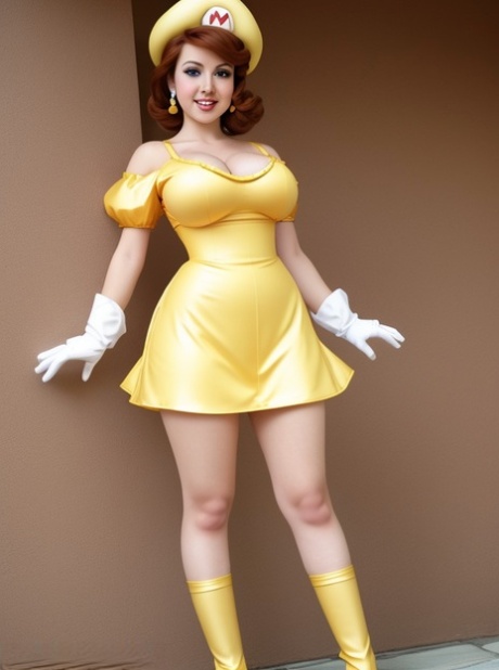 Cute AI Generated Princess Daisy from Mario strips & unveils her big boobs