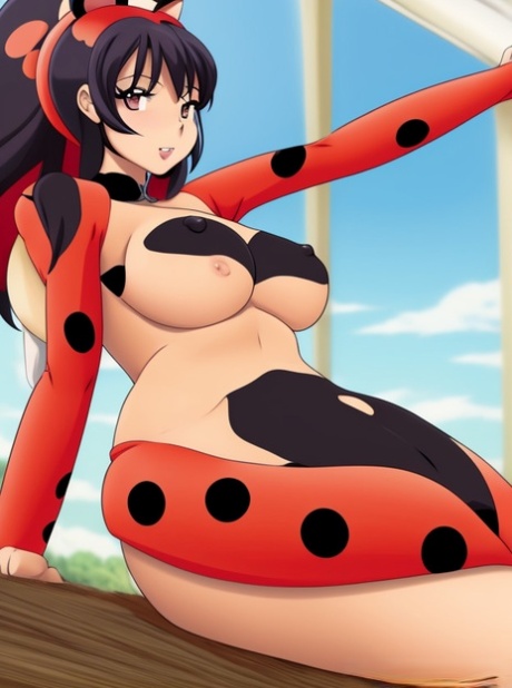 Hentai z dużymi piersiami Ladybug pokazuje swoje idealne ciało klepsydry