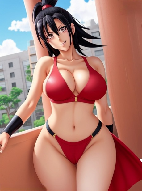 AI generated mamma Momo Yaoyorozu flaunts lei grande meloni e caldo twat