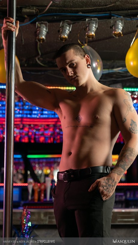 Gay striptér s velkým zadkem Aiden Jacobs si užívá análního sexu se zavěšeným vrškem
