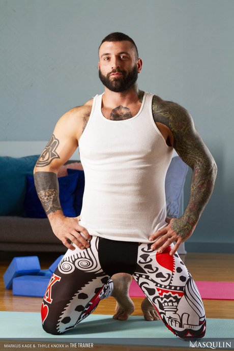 Muscular gay Markus Kage has anal sex with a hot bottom during a yoga session