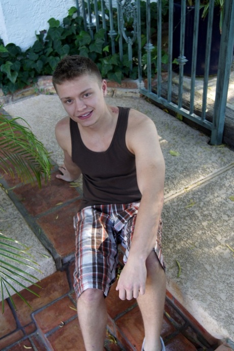 Little blonde twink stripping and shamelessly jerking off outdoors