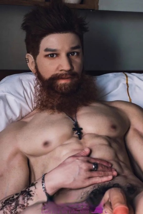 Bearded male sex doll Yaoran posing naked and in his casual outfit