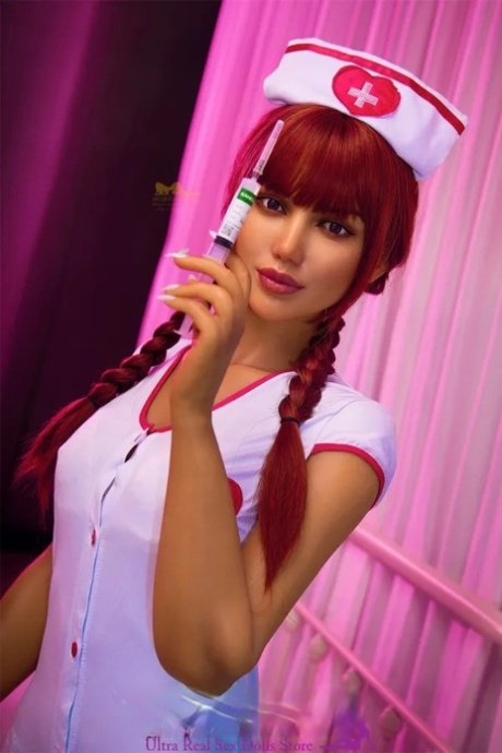 Nurse sex doll Coraline slowly strips her uniform and poses in her lingerie