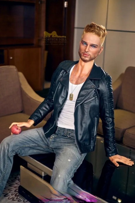 Good-looking male sex doll shows his athletic body & his small dick