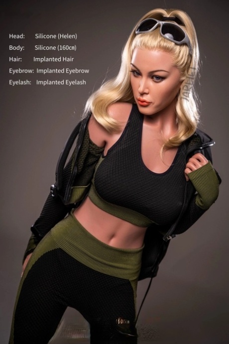 Beautiful silicone sex doll strips her gymwear and poses naked in a solo