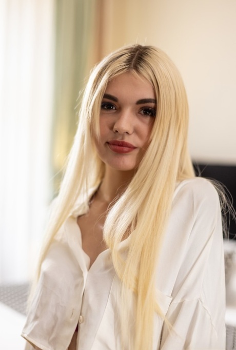 Blonde teen Luna Wolfs exposes her slim figure and gets rammed deeply