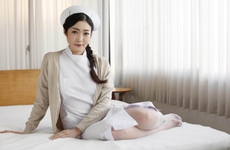 Hot Japanese nurse Ryu Enami masturbates before getting boned & creampied