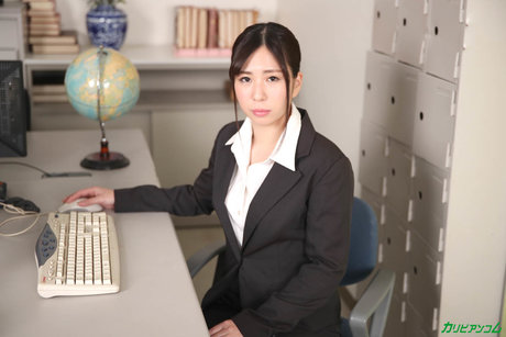 Naughty Asian secretary Kana Takashima has an office quickie with her boss