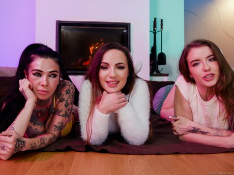 Slutty lesbians Kristy Black, Megan Inky & Eden Ivy toy each other