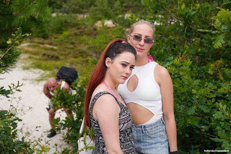 Sexy lesbian Hailey Haze & her Dutch GF Lana Lush have oral sex outdoors