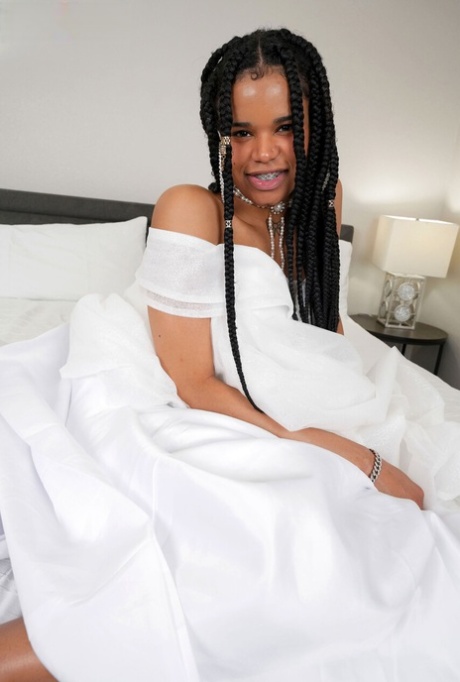 Ebony shemale bride Cloudy Vi gives a BJ & footjob before fucking in POV