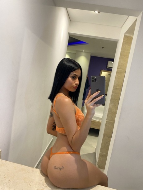 Alluring Latina teen Sofia doffs her lingerie ensemble after taking selfies