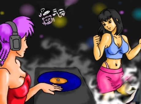 Cartoon tranny DJ takes a stiff rod from a horny shemale dancer