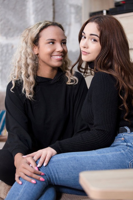 Teenage cuties Ginebra Bellucci and Romy Indy having lesbian 69 sex