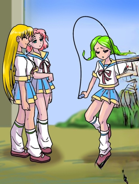 Cartoon trannies with big fakes strip and fuck each other outdoors