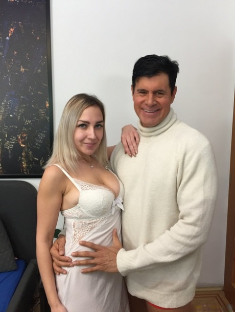 Big boobed Russian pornstar Siya Jey getting stripped by her partner